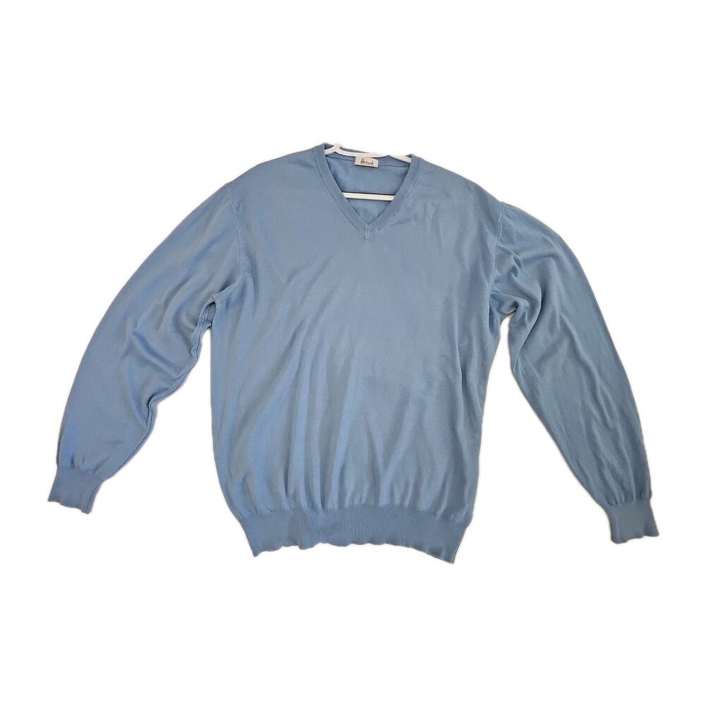 Harrods Blue Sweater Cotton Men's Made In Great Britain Size XXL